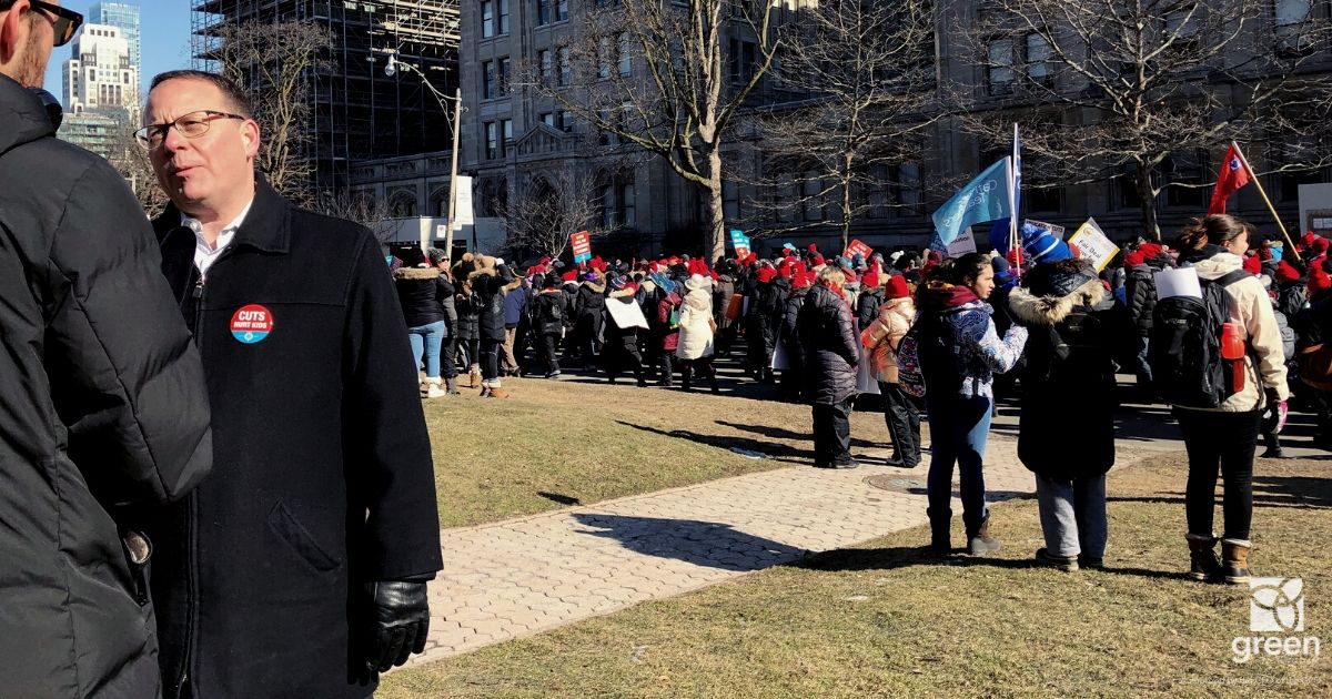 Mike Schreiner and 30,000 people at Queen's Park on Feb 21 to protest education cuts