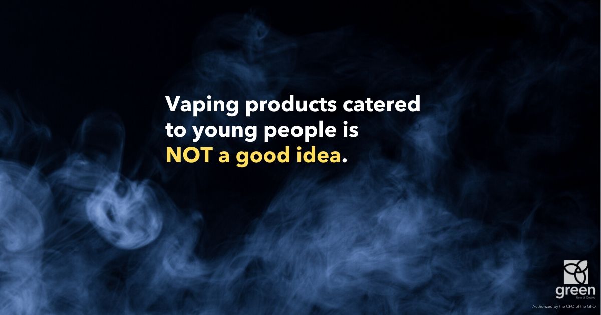 Vaping products catered to young people is NOT a good idea. (with smoke in the background)