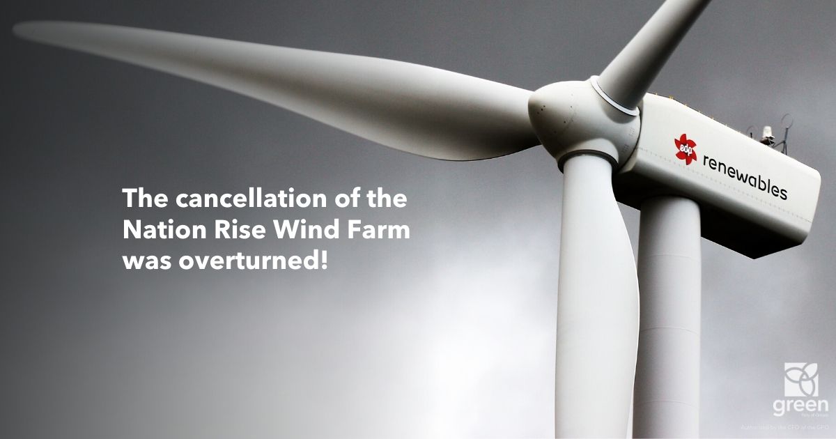 Ontario court overturned the cancellation of the Nation Rise Wind Farm