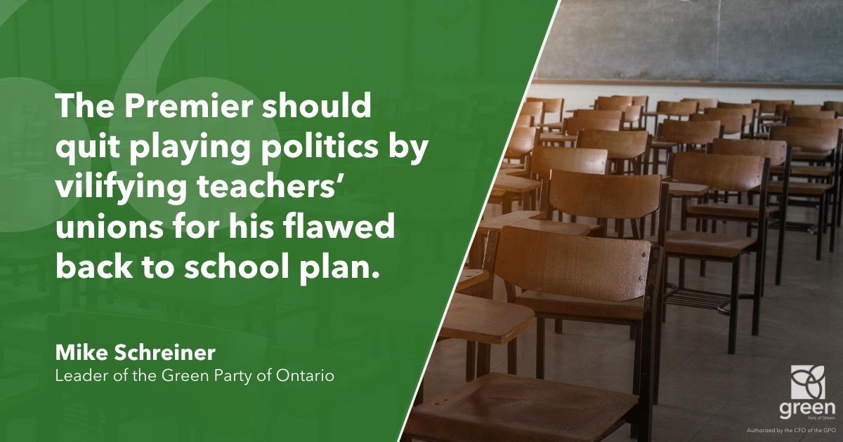 The Premier should quit playing politics by vilifying teachers’ unions for his flawed back to school plan.