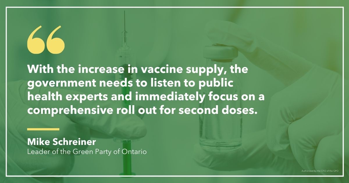 Mike Schreiner released the following statement regarding second doses of the COVID-19 vaccine: