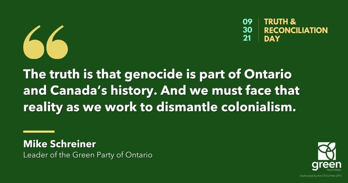 On the National Day for Truth and Reconciliation, Ontario Greens are listening, learning and reflecting.