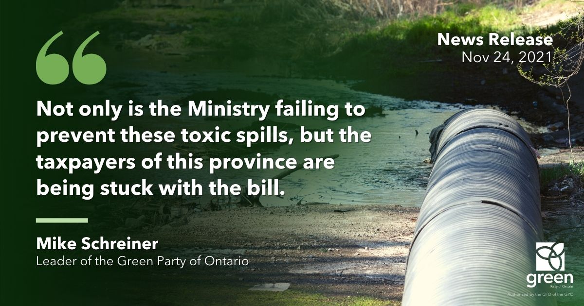 calling on the Premier to protect people's health and taxpayer dollars by committing today to do everything possible to prevent these toxic spills and to force polluters to pay for the damage they cause.