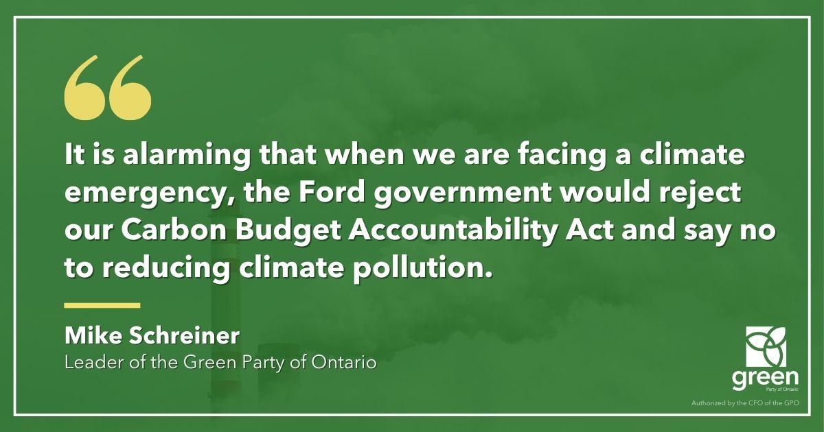 Mike Schreiner released the following statement in reaction to the government’s vote against Bill 32: the Carbon Budget Accountability Act.