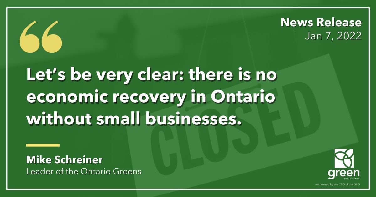 Mike Schreiner held a press conference to call on the Ford government to provide a real plan for helping small businesses.