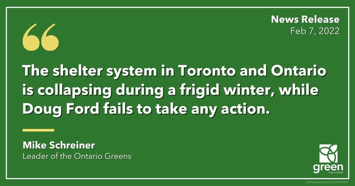 Mike Schreiner made the following statement on the crisis in shelters in Toronto and across Ontario