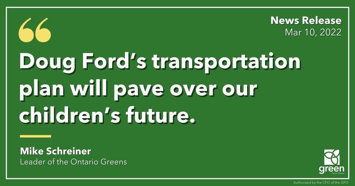 Mike Schreiner made the following statement in response to this morning’s announcement from Premier Ford and Minister Mulroney on the Greater Golden Horseshoe transportation plan: