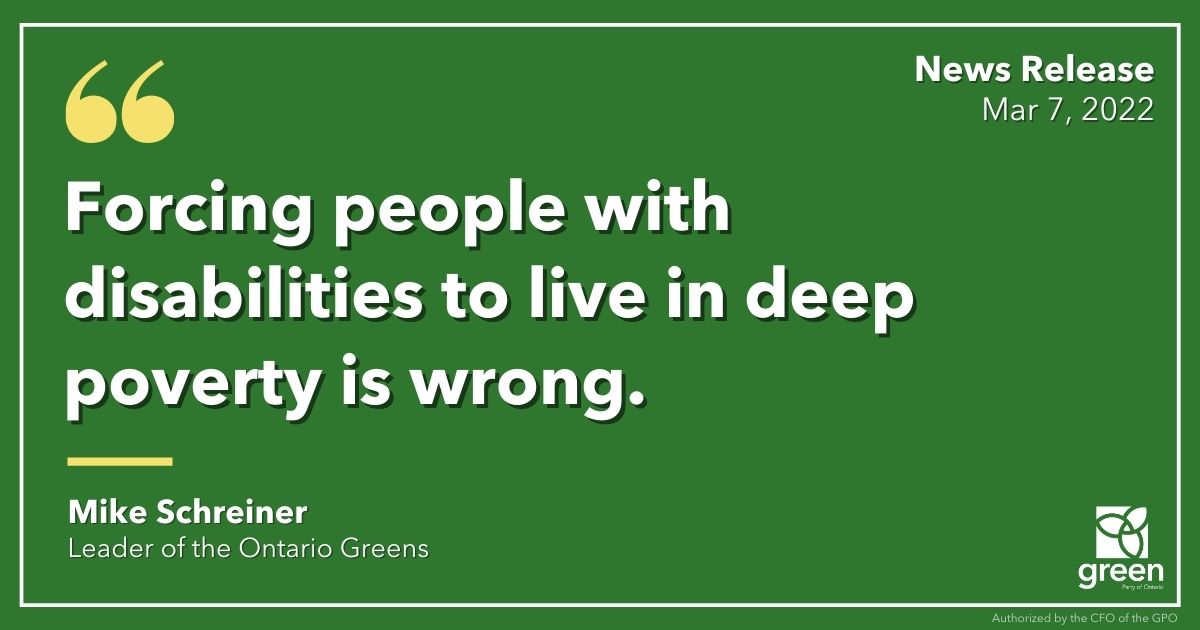 Ontario Greens leader Mike Schreiner rose in the House to call on the Premier to double the rates of the Ontario Disability Support Program (ODSP).