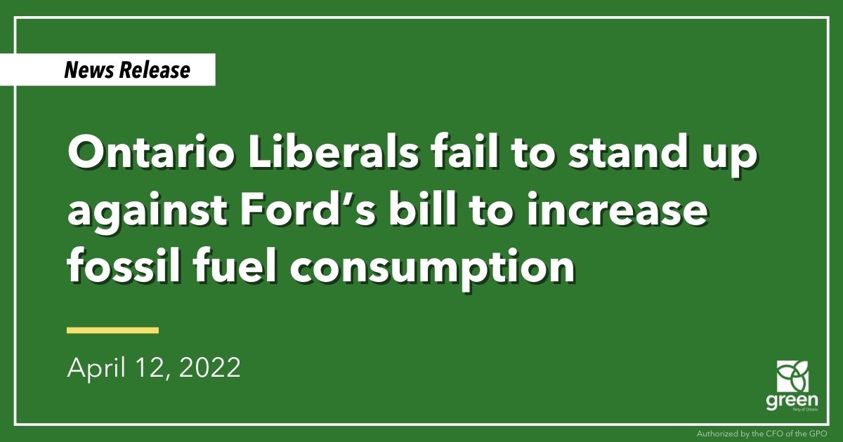We’re in a climate emergency, but today the Ontario Liberals refused to vote against Doug Ford’s gas tax bill that will support fossil fuel consumption.