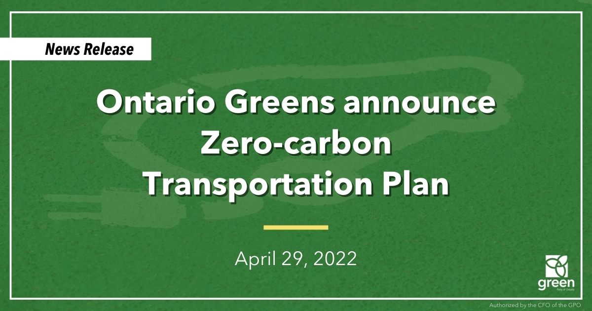 Ontario Greens Leader Mike Schreiner announced his party’s Zero-carbon Transportation Plan outside of the EV Network today alongside Deputy Leader Dianne Saxe.