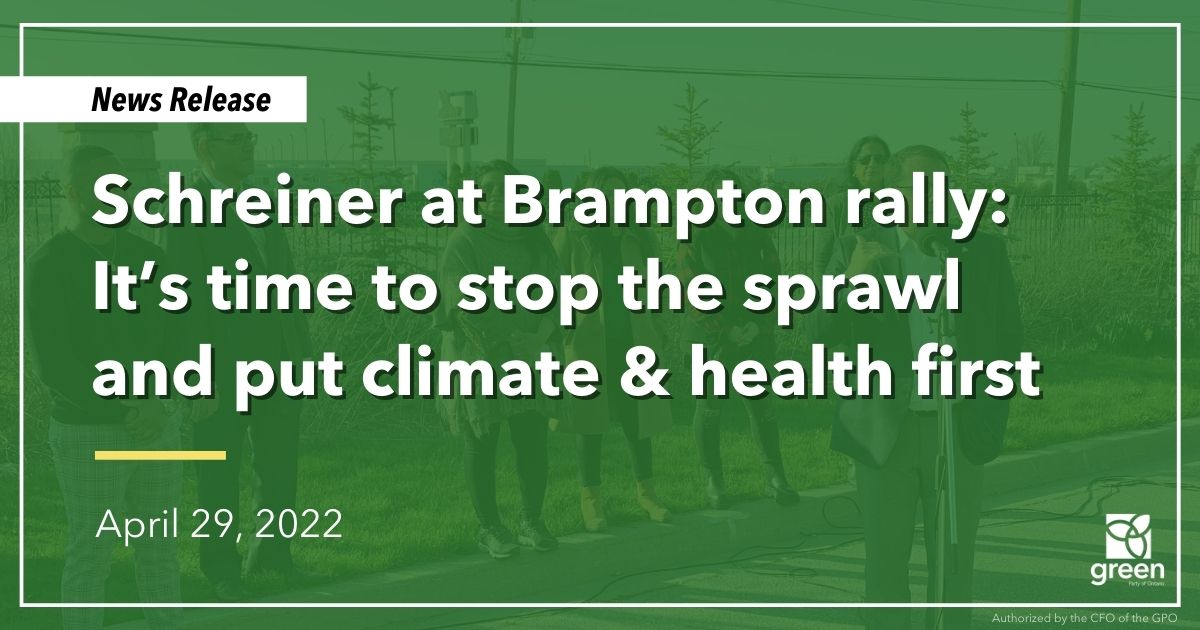 Ontario Greens Leader Mike Schreiner met with residents in Brampton tonight and spoke at a rally to discuss the severe climate, air and noise pollution.