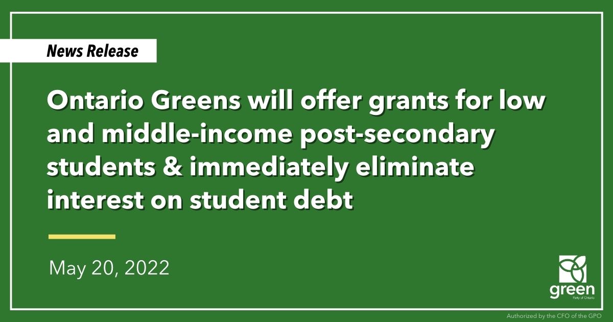 Today, Leader Mike Schreiner announced that Ontario Greens will immediately reverse the Ford government’s cuts to the Ontario Student Assistance Program (OSAP)