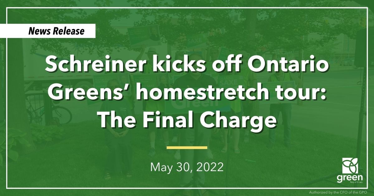 Today, Mike Schreiner kicked off the Ontario Greens’ homestretch tour: The Final Charge in University-Rosedale alongside local candidate and Deputy Leader Dianne Saxe.