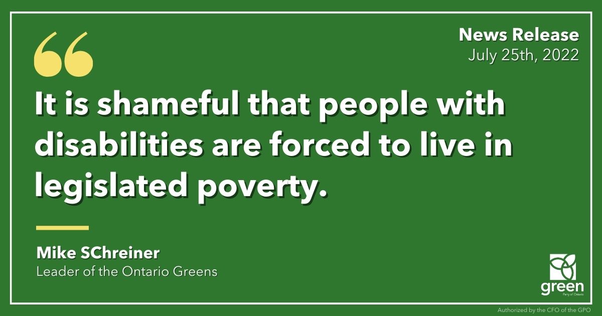Ontario Greens Leader and MPP for Guelph Mike Schreiner issued the following statement in support of over 200 advocacy groups calling for the doubling of social assistance rates: