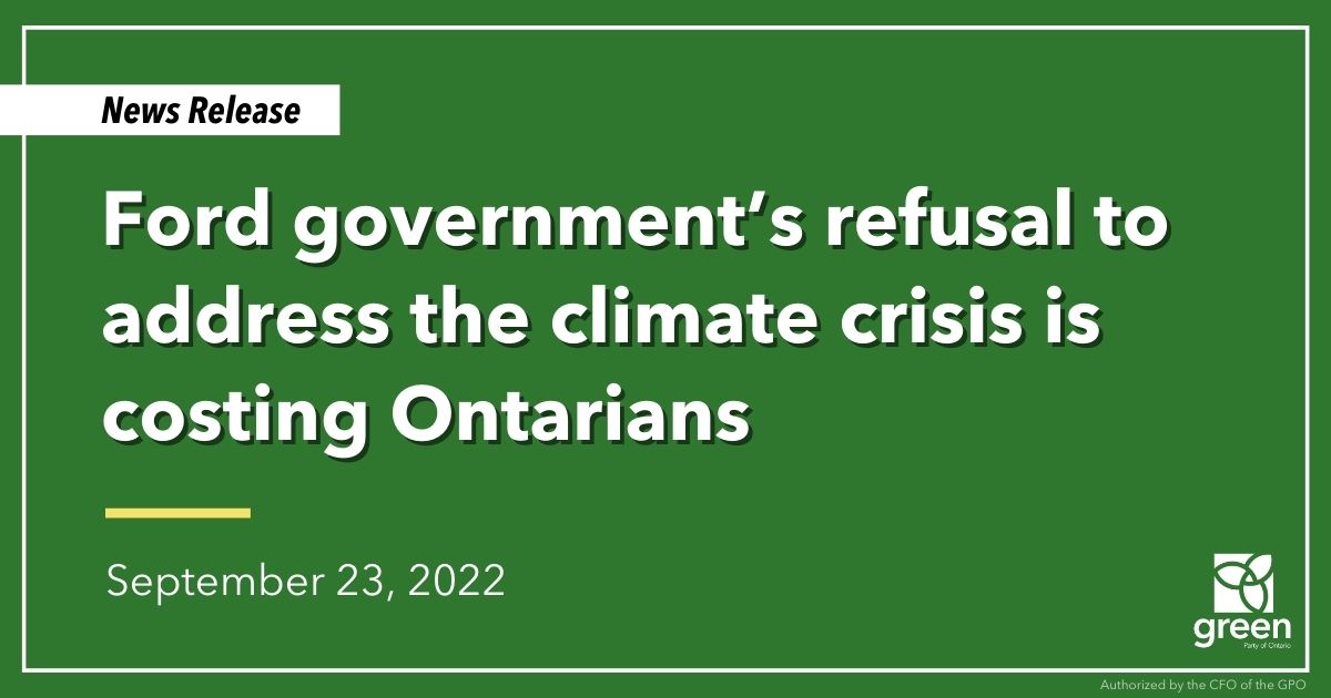 Ontario Greens leader Mike Schreiner released the following statement in response to the new report from the Financial Accountability Office of Ontario on the cost of climate change impacts on public transportation infrastructure.