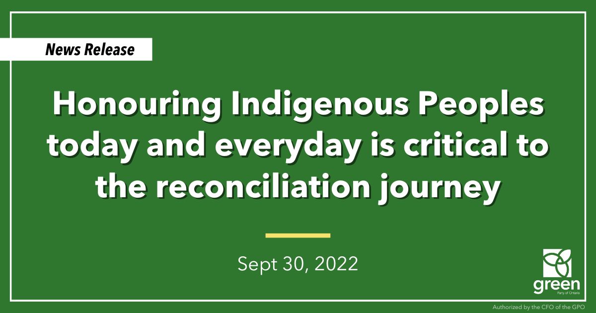 Ontario Greens leader and MPP for Guelph, Mike Schreiner, released the following statement on the National Day for Truth and Reconciliation: