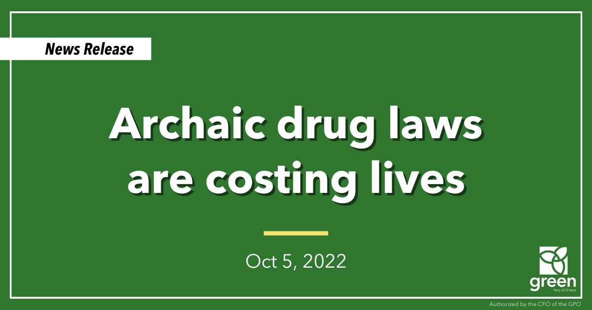 Ontario Greens leader and MPP for Guelph, Mike Schreiner, released the following statement in response to a call from the Registered Nurses’ Association of Ontario for mayoral candidates in upcoming municipal elections to seek decriminalization of simple drug possession in their communities.