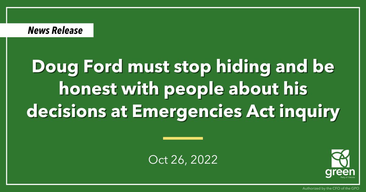 Ontario Greens leader and MPP Guelph, Mike Schreiner, released the following statement in response to Premier Ford’s decision to fight a summons to appear before the Emergencies Act inquiry.