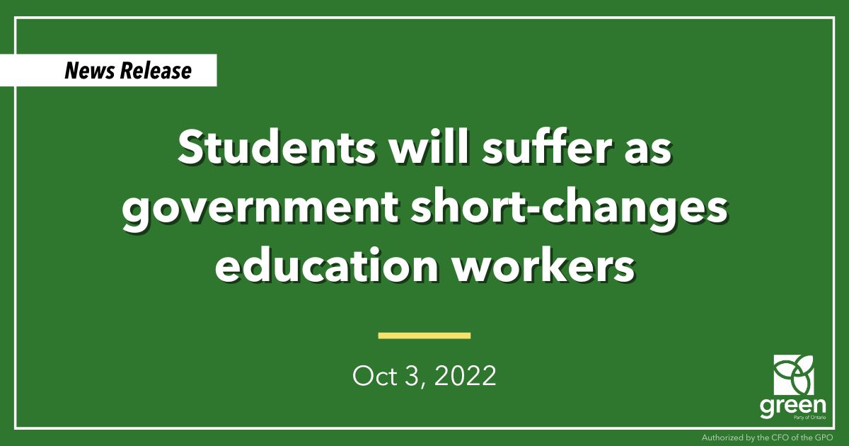 Ontario Greens leader and MPP for Guelph Mike Schreiner released the following statement in response to the announcement that education workers have voted overwhelmingly in favour of job action amid current contract negotiations with the province.