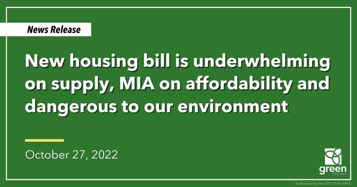 Ontario Greens leader and MPP for Guelph, Mike Schreiner, made the following comment on Bill 23 – More Homes Built Faster Act, 2022.