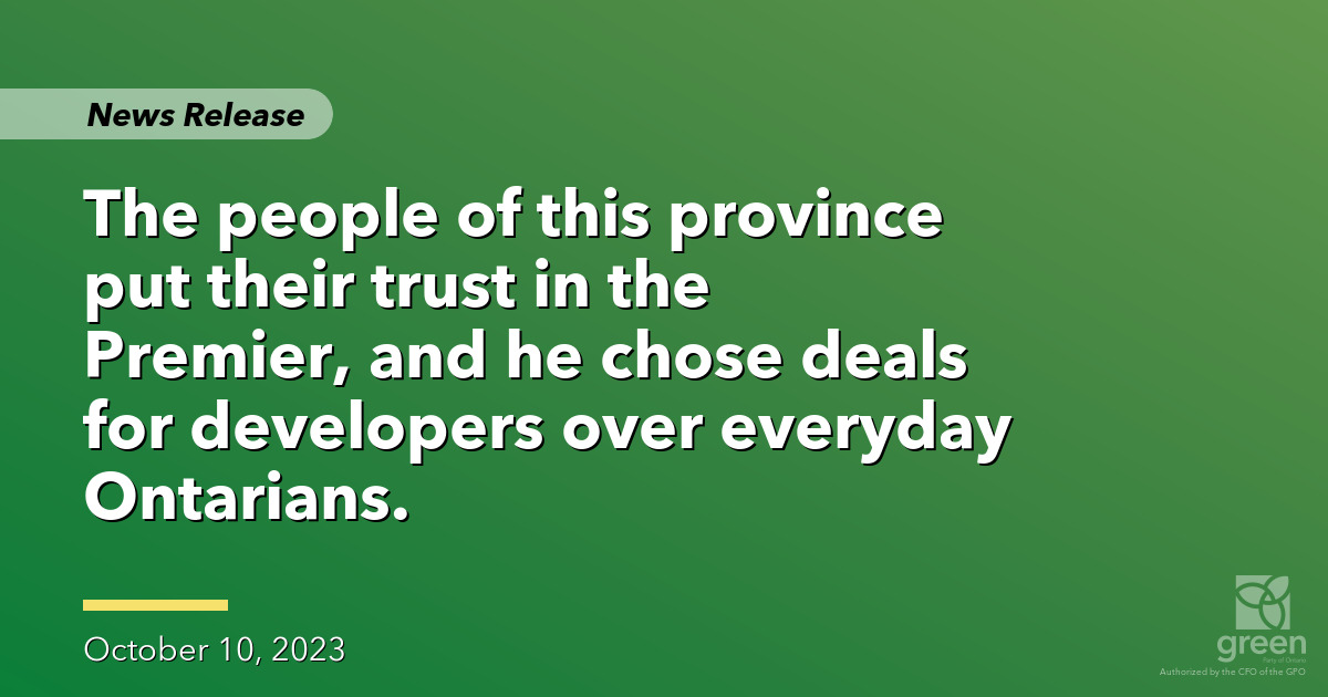 Ontario Greens support RCMP investigation into Greenbelt giveaway
