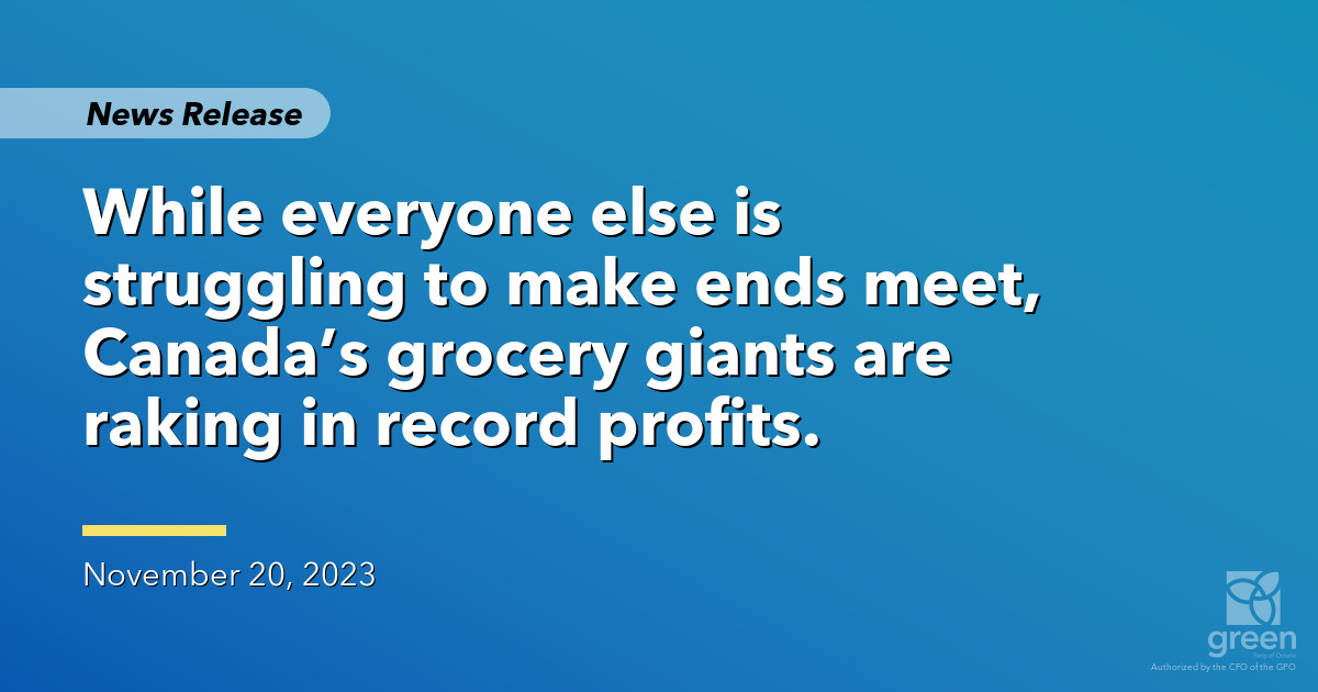 Ontario Greens call for Weston Tax on grocery giants