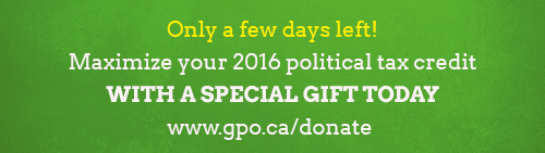 Only a few days left to maximize your 2016 political tax credit! www.gpo.ca/donate