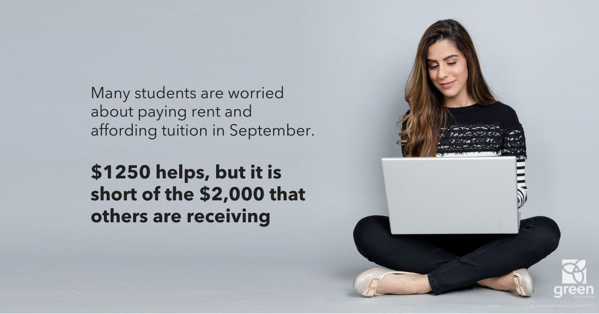 Many students are worried about paying rent and affording tuition in September. $1250 helps, but it is short of the $2,000 that others are receiving