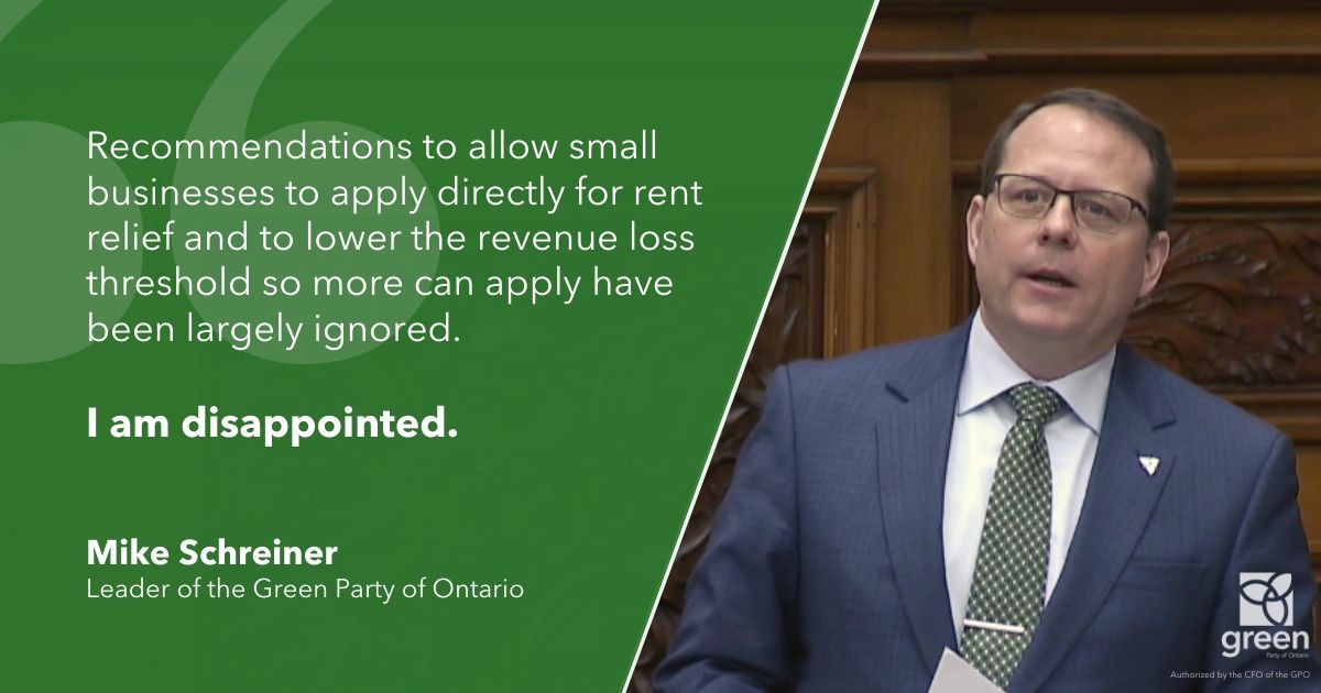 Recommendations to allow small businesses to apply directly for rent relief and to lower the revenue loss threshold so more can apply have been largely ignored. I am disappointed.