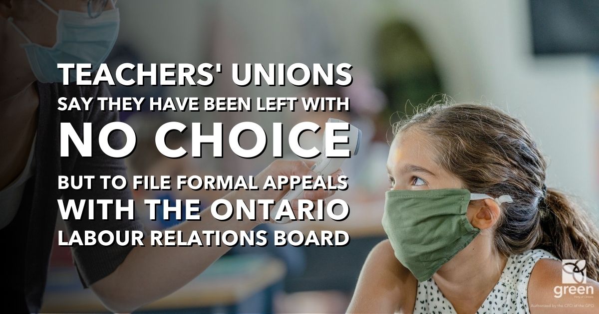teachers' unions say they have been left with no choice but to file formal appeals with the Ontario Labour Relations Board