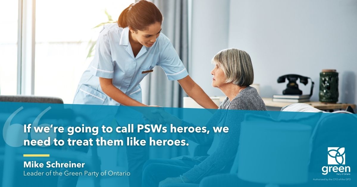 PSWs need to work 50 hours per week just to afford living in Toronto. PSWs need a wage increase, better working conditions, and full-time benefits.