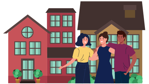 Three Friends With Houses Illustration - Housing Strategy