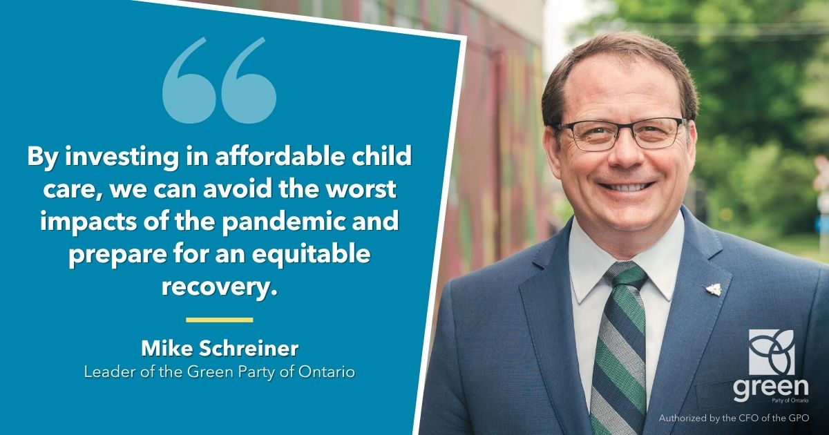 Ontario Green Leader Mike Scheriner sent an open letter to Doug Ford once again urging him to commit to signing onto the national child-care plan