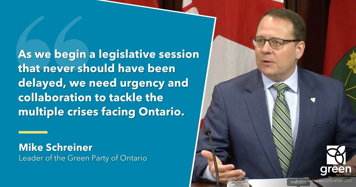 As we begin a legislative session that never should have been delayed, we need urgency and collaboration to tackle the multiple crises facing Ontario.