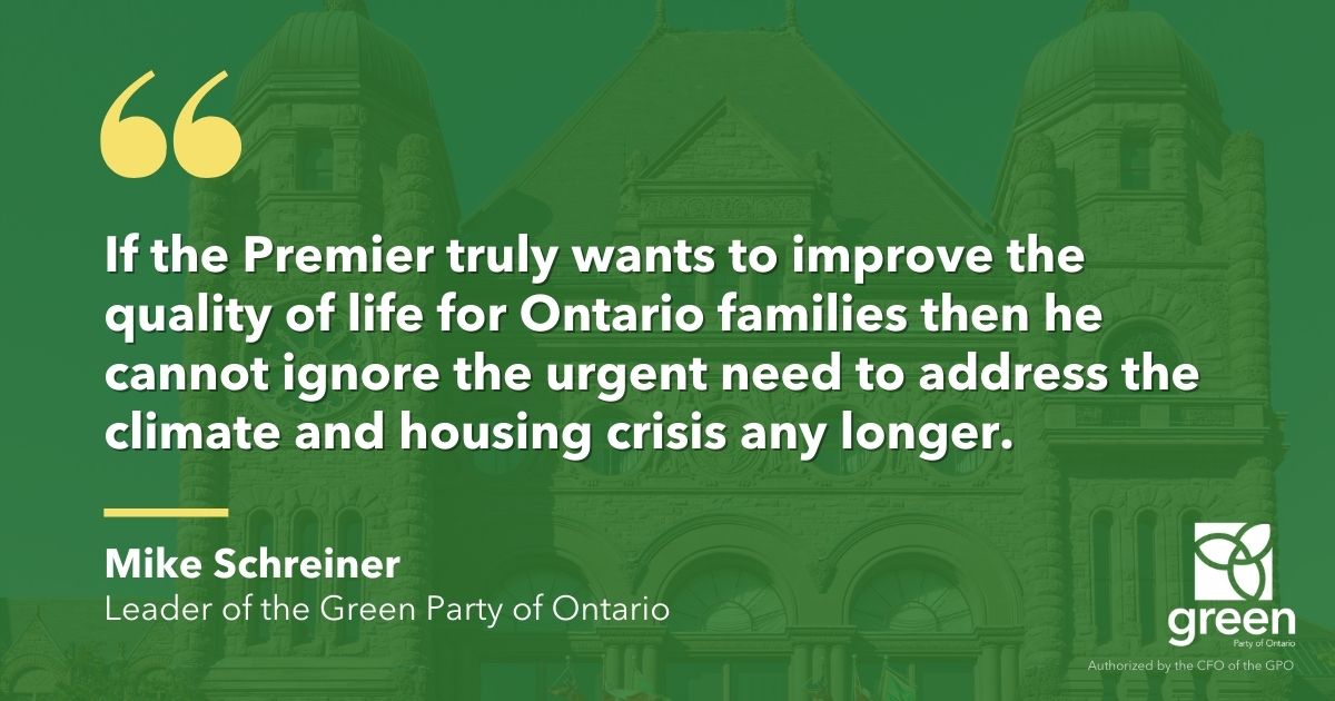 Doug Ford mailed it in with an uninspiring throne speech that sets no vision or path forward to tackle the climate and housing crisis.