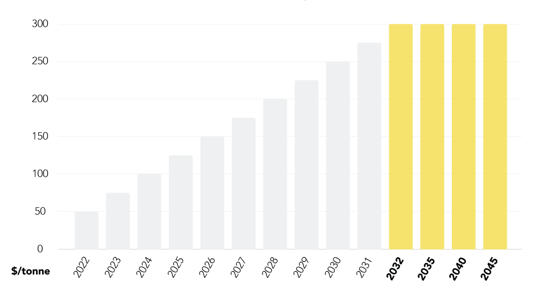 Raising the carbon price from $25/tonne to $300/tonne/year